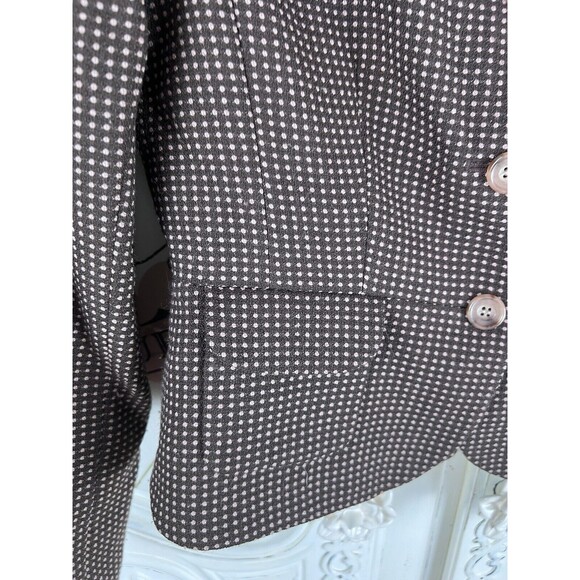Tahari Brown Pink Polka Dots Light Tweed Blazer Pockets 3 Button, Size 4P - Picture 4 of 12
